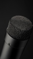 Sleek Black Painted Iron Microphone Mesh Background, Closeup