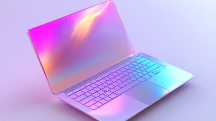 Wall Mural - Holographic Laptop with a Pink and Blue Gradient