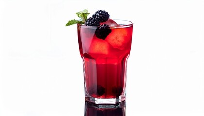 Wall Mural - a glass of red drink with blackberries on top