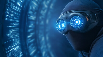Poster - Futuristic person in high-tech goggles in a digital world