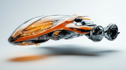 Canvas Print - Futuristic Orange and Black Hovercar with Transparent Canopy