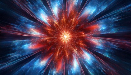 Wall Mural - exploding star in blue and red an abstract fractal image with an exploding star design in blue and red