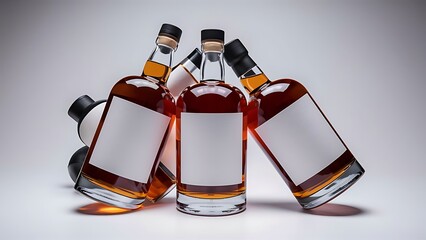 Strong alcohol drinks - whiskey, bourbon, scotch on white background, isolated