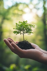 Wall Mural - Nurturing New Growth: A Sustainable Future in the Palm of Your Hand