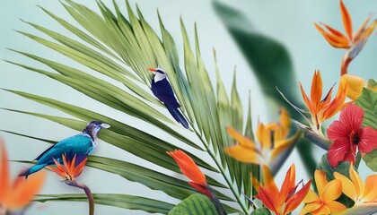 bird art leaf wallpaper flower nature palm exotic jungle tropical generative ai