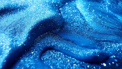 sparkling ink wave acrylic fluid defocused blue color shimmering glitter particles wet texture paint pigment mix emulsion liquid spill abstract art generative ai