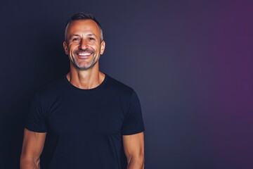 Wall Mural - smiling german fitness model with edge lighting