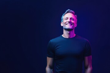 german male model in athletic gear, purple light edges