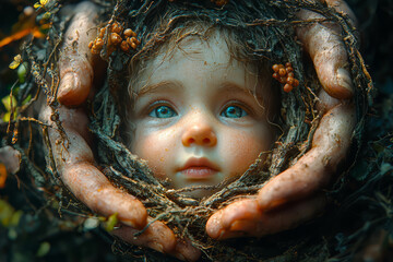 Aufkleber - a person witnessing the birth of a child, experiencing an overwhelming sense of wonder and love. con
