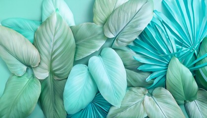 Wall Mural - abstract tropical foliage background in pastel green blue colors