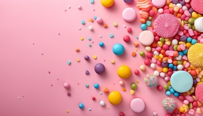 Canvas Print - a colorful array of candy and sprinkles against a pink background perfect for a sweet treat party or celebration