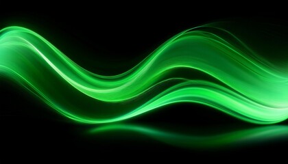 Wall Mural - smooth curvy dynamic green lines glowing on a black background