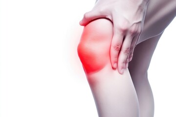 Wall Mural - Human Knee with Highlighted Pain Areas on Plain Background