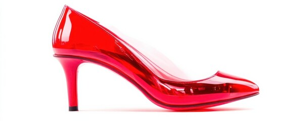 Stylish high-heeled shoes, fashion element, realistic illustration, bright red, isolated on white background