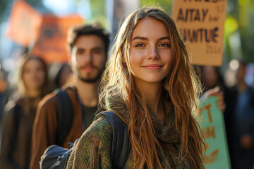 Poster - A group of activists holding banners at a climate protest, advocating for urgent action on climate change. Concept of activism and environmental advocacy.