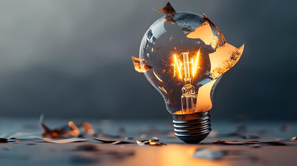 Broken light bulb, illustrating failure and new ideas. It is something that cannot be fixed. broken thoughts