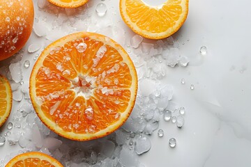 Wall Mural - Refreshing Citrus Delight: Juicy Oranges on Ice