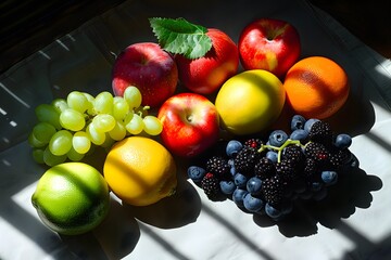 Sticker - A Colorful Assortment of Fresh Fruits Bathed in Natural Light