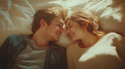 Romantic Couple Relaxing Together in Bed