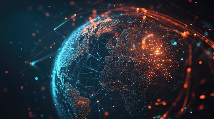 Poster - A digital rendering of a global financial network, symbolizing the intersection of finance and technology.