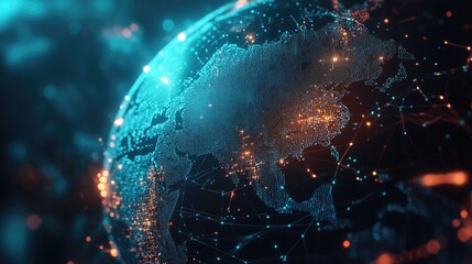 Poster - A digital rendering of a global financial network, symbolizing the intersection of finance and technology.