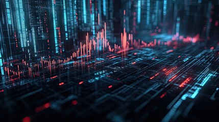 Poster - A digital rendering of a stock market chart with futuristic elements, symbolizing the future of finance and technology.