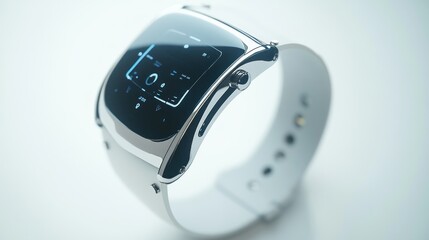 Poster - Modern Silver Smartwatch with White Band and Digital Display