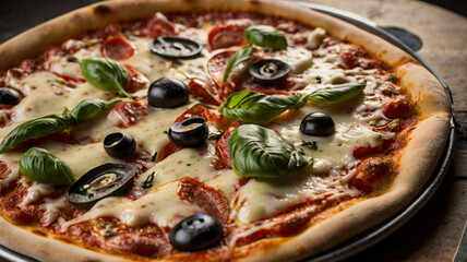 pizza with salami and olives