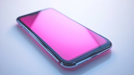 Poster - Black Smartphone with Pink Screen Lying on White Surface