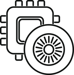 Canvas Print - Car turbine icon in outline style illustrating a turbocharger compressor wheel used for forced induction of an internal combustion engine