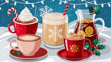 Vector Illustration of a set of different Christmas Drinks