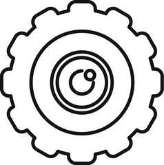 Poster - Simple line drawing of a gear wheel incorporating a video surveillance camera lens, representing the concept of technological integration