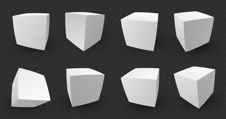 Leinwandbilder - 3D White Cube Blocks Isolated on Background. 3D Perspective White Boxes. Vector Illustration for Your Design.