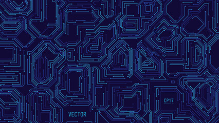 Aufkleber - Blue Digital Circuit Trace Lines Technology Background. Abstract Digital Tech Bg. Electronics and Computer Technology Concept. Chip And Circuit Board. Vector Illustration. Chip Connectors.
