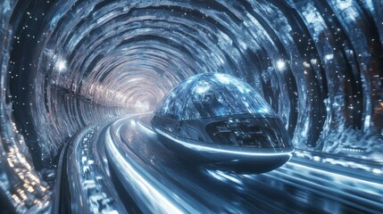 Canvas Print - Futuristic Vehicle Traveling Through a Glowing Tunnel