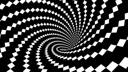 Leinwandbilder - Abstract Black and White Optical Illusion Surrealism Tunnel Portal Pattern. Contrasty Optical Art Gravity Vortex. Smooth Checkered Tunnel and Chessboard in Perspective. Vector Illustration.