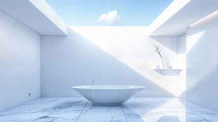 Sticker - Modern bathroom interior skylight design white bathtub marble floor minimal architecture luxury home spa relax wellness real estate nobody