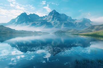 Wall Mural - Serene Mountain Landscape Reflected in Tranquil Waters