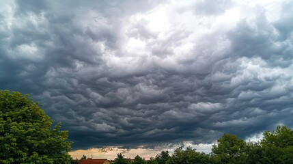 Wall Mural - moody sky with thick gray clouds portraying approach of storm