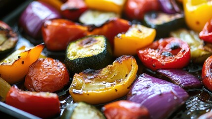 Roasted Medley of Colorful Vegetables on a Baking Sheet