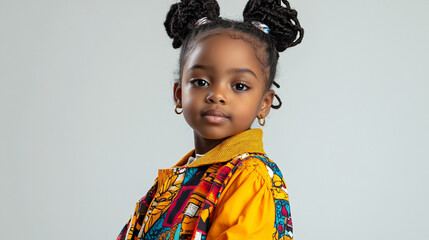 Cute fashionable afroamerican girl in colorful outfit - fashion photo, childrens day, kids	