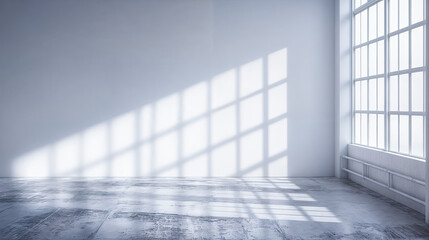 Poster - Empty room concrete floor white wall window sunlight interior design architecture minimal background