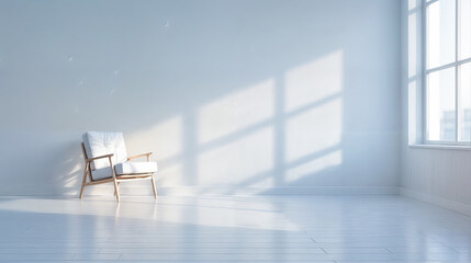 Poster - Minimalist interior white room armchair window natural light furniture home decor indoors modern apartment architecture empty space design simple style comfortable house living nobody new real estate