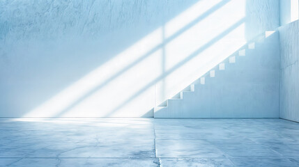 Poster - Minimalist interior empty room white staircase sunlit concrete floor architecture