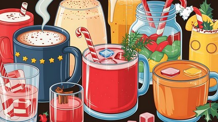 Vector Illustration of a set of different Christmas Drinks