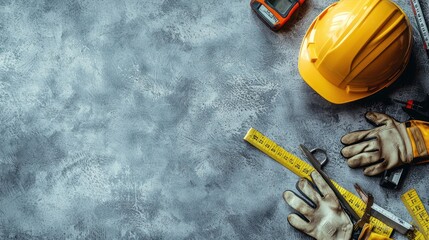 Construction Worker's Tools on a Grey Surface