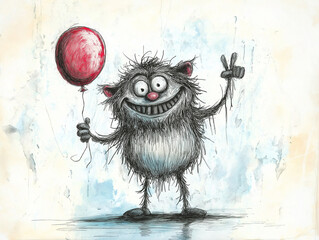 Wall Mural - Cute Troll with Red Balloon