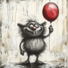 Wall Mural - Cute Troll with Red Balloon