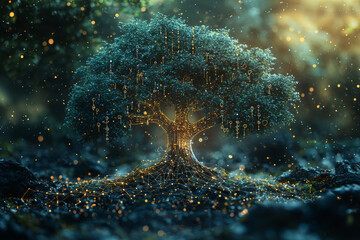 Poster - a whimsical tree with branches made of flowing equations and theories, signifying the growth of inte