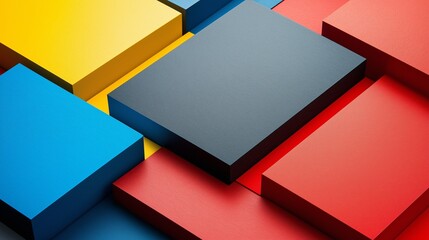 Poster - A colorful image of squares in various colors. The squares are arranged in a way that creates a sense of depth and dimension. The colors and arrangement of the squares give the image a playful